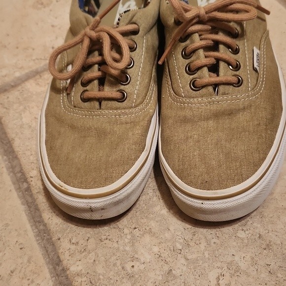 Vans Green Khaki Canvas & Leather Shoes w/ Printed Interior M 8.5 W 10 - Picture 3 of 8